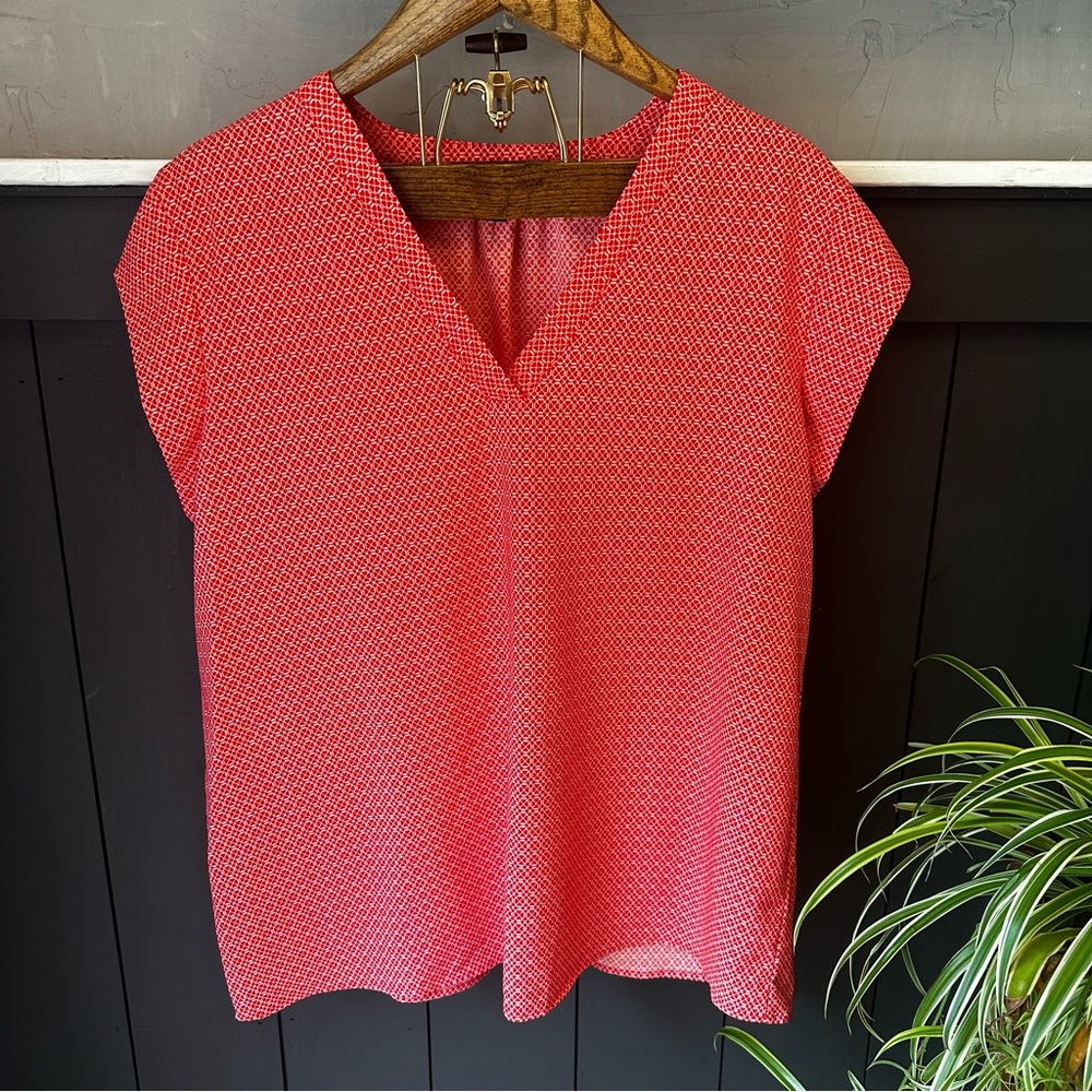 Hilary Radley Women's V-Neck Short Sleeve Blouse Tunic Red Poppy Plus Size XXL